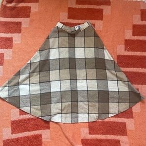 College Town VINTAGE 70s Brown Beige Check Plaid Wool A-Line Midi Skirt